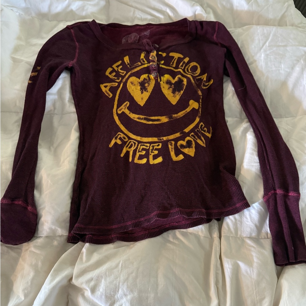 Affliction Burgundy Long Sleeve Tee with Yellow Graphic